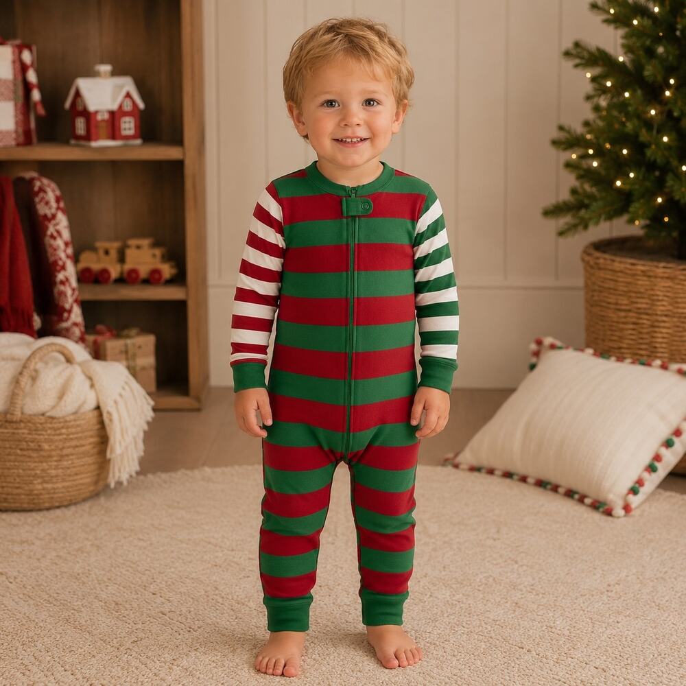 Hanna Anderson Red Green Knit One Piece Sleepwear Pajamas 3